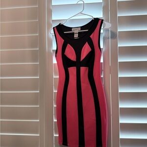 B Darlin Pink and Black Colorblock Sleeveless Bodycon Dress